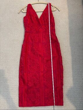 Finders Red Embroidered Midi Dress XS
